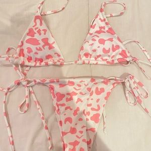 Cheetah print pink and white triangle swimsuit.
